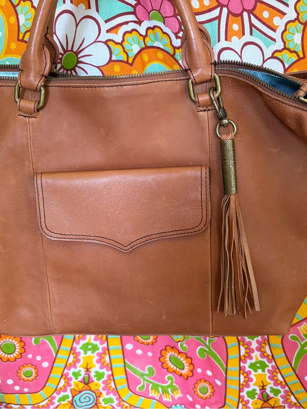 The Sake Tan Leather Tote Bag with Tassel